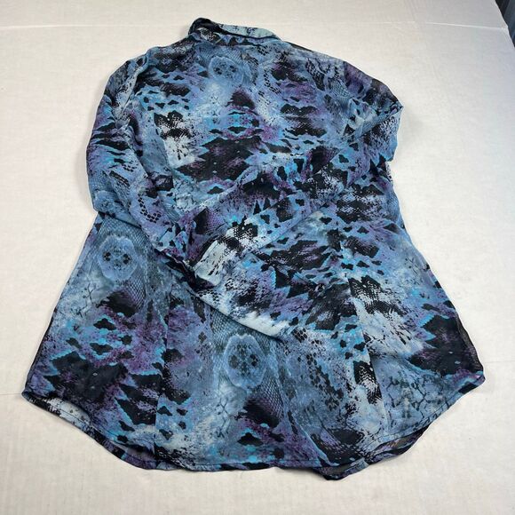 Cabi Button Down Blouse Long Sleeve Top Blue Abstract Print Artsy Work Shirt S - Picture 10 of 12